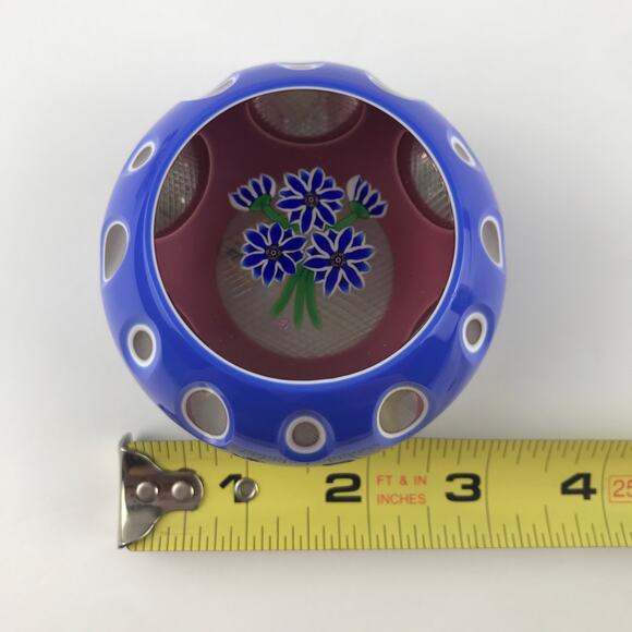 Perthshire 1985F Triple Overlay Lampwork Flower Bouquet Faceted Paperweight Cert - Picture 6 of 16